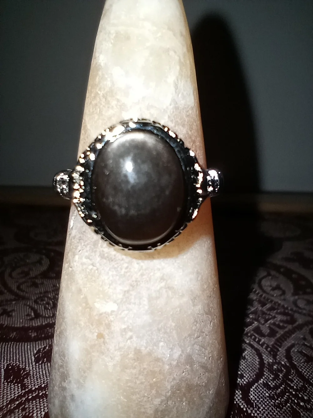Silver Obsidian Stainless Steel Adjustable Ring